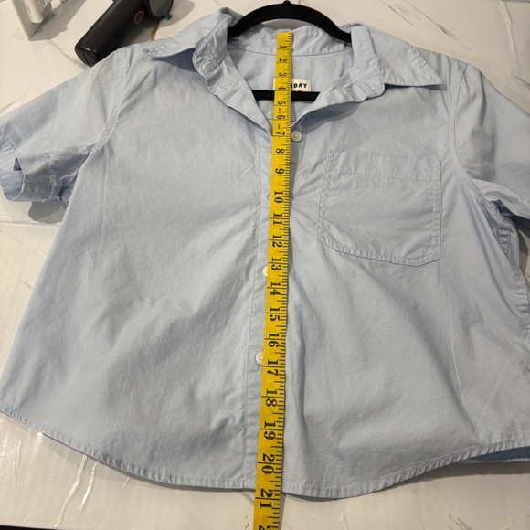 Sunday Best Aritzia Small Light Blue Cropped Button Down Shirt Short Sleeve Top - Picture 13 of 13